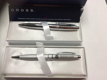 Cross Stratford Ballpoint Pen - DOS Laser Engraving (Top - All Chrome, Bottom - All Satin Silver)