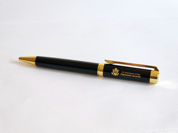 New Executive Black/Gold Ballpoint Pen/Diplomatic Security Logo with Navy Leatherette Box