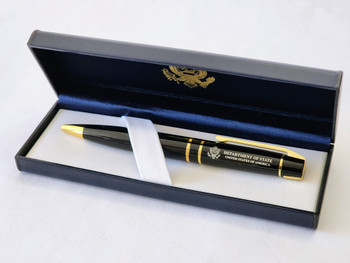 Executive DOS Black Lacquer Finish/Gold Accents Ballpoint Pen or Rollerball Pen with Navy Leatherette Box