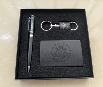 Premium Gift Set of 3 - Pen, Card Case, and Valet Keyholder/engraved DOS Logo