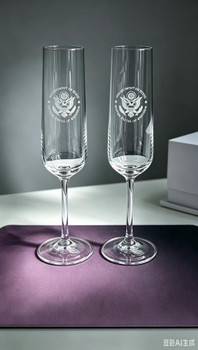 Crystal Fluted Champagne Glass, Set of 2/ENGRAVED DOS Logo