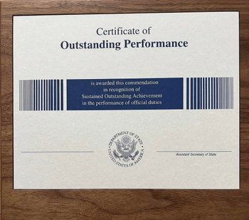 Certificate of Outstanding Performance - Navy Blue DOS Logo & Text