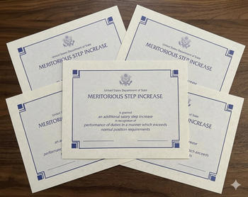 Meritorious Step Increase Certificate, Blue GS Log o & Border 11" x 8.5" Landscape