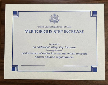 Meritorious Step Increase Certificate, Blue GS Log o & Border 11" x 8.5" Landscape