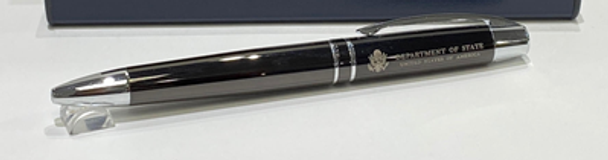 Executive Gunmetal Finish/Silver Accents Ballpoint Pen or Rollerball Pen/DOS logo engraved  with Pouch