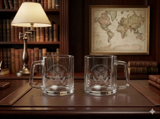Set of 2, Clear Glass Espresso cups or Tea cups/ENGRAVED DOS Logo