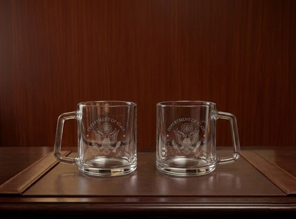 Set of 2, Clear Glass Espresso cups or Tea cups/ENGRAVED DOS Logo