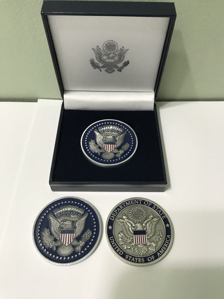 DOS/Presidential Seal Challenge Coin - silver finished/Presentation Box