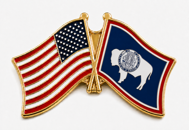 USA - Wyoming Crossed Flag Pin