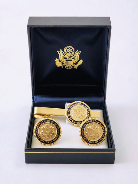 3D DOS Cufflinks and Tie Bar Set/Navy Leatherette Box