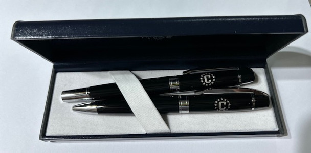 Set of 2 -"C" Consular Affairs Logo Engraved Ballpoint and Rollerball Pen/Presentation Box