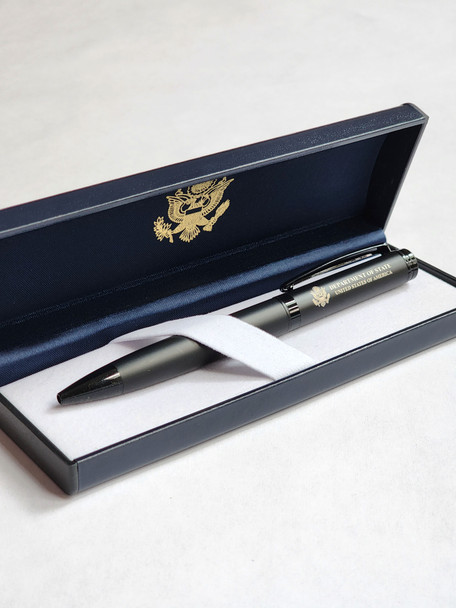 Matte Black Twist Ballpoint Pen - DOS logo Engraved/Leatherette Presentation Box       