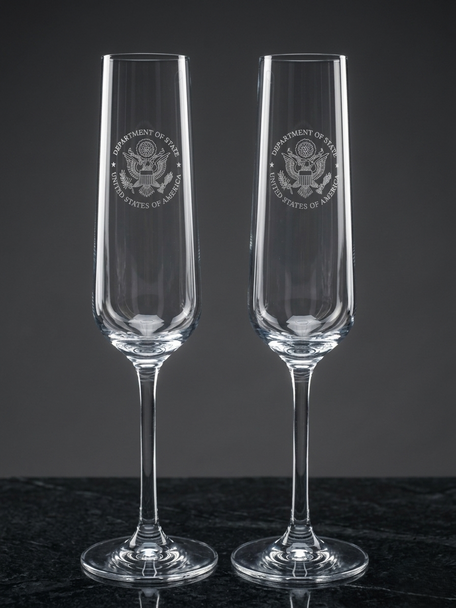 Set of 2 Crystal Fluted Champagne Glass /ENGRAVED DOS Logo