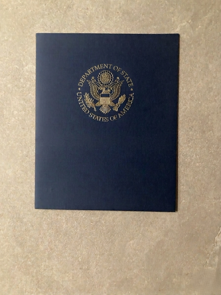 Navy Blue Round DOS Logo Reinforced Presentation Folder - Gold foil-stamped