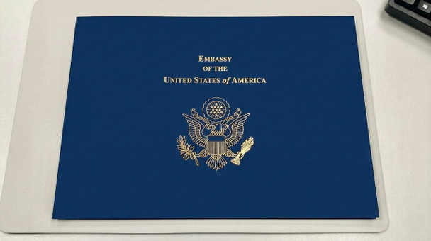 Embassy Grant Award Certificate, 12" x 9" Standard Landscape - Gold foil-stamped Logo & Texts
