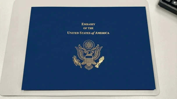 EMBASSY Certificate Holder, LARGE Landscape 15.25" x 11.5" - GS Logo Gold foil-stamped & Text