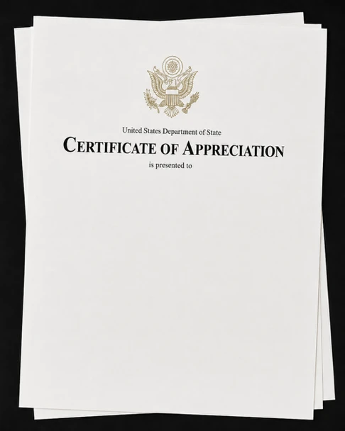 Certificate of Appreciation, EMBOSSED GS Logo/Black Text, Standard Portrait, 8.5" x 11"