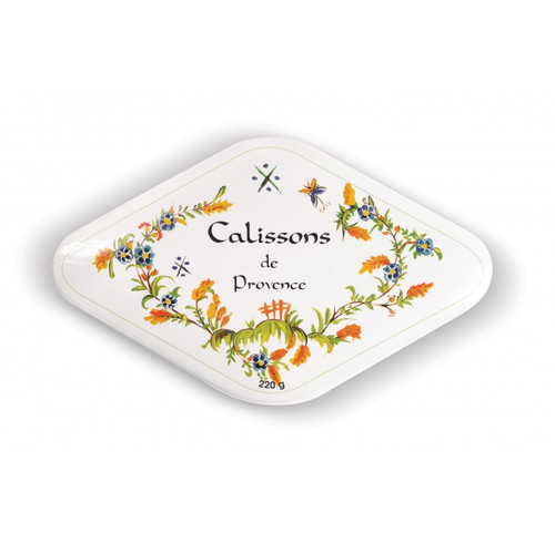 A 220 gram diamond-shaped tin of Provence calissons from Maffren.