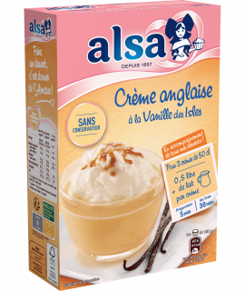 A 300 gram box of crème Anglaise, or custard, mix from Alsa.