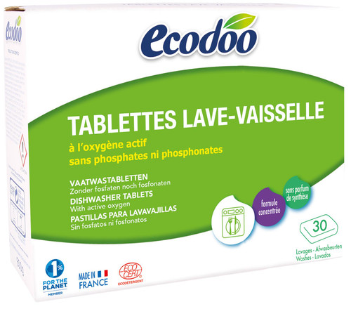 A box of 30 dishwasher tablets from Ecodoo.