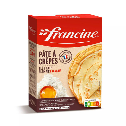 A 380 gram box of Francine crêpe mix.
