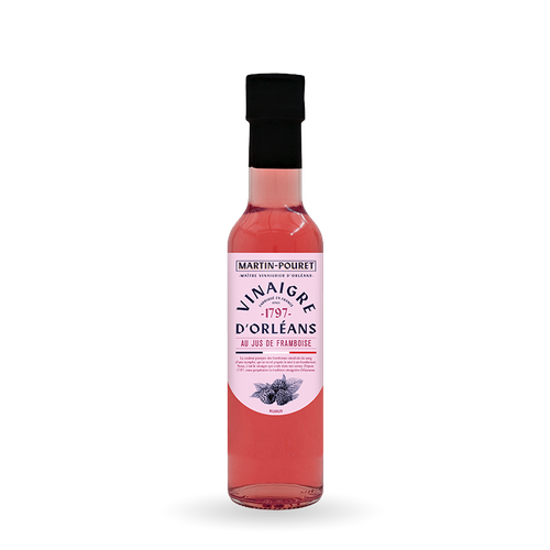 A 25 centiliter glass jar of raspberry vinegar from Martin-Pouret.