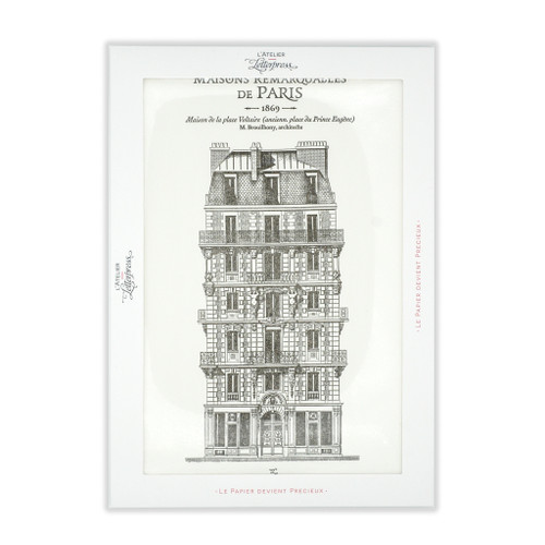 A framed art print of a sketch of the "Place Voltaire" building.