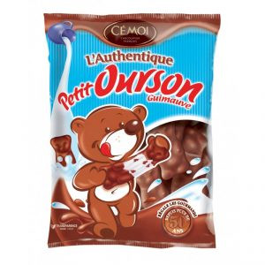 A 170 gram bag of Cémoi's bear shaped "petit ourson" candy, made of marshmallow and milk chocolate.