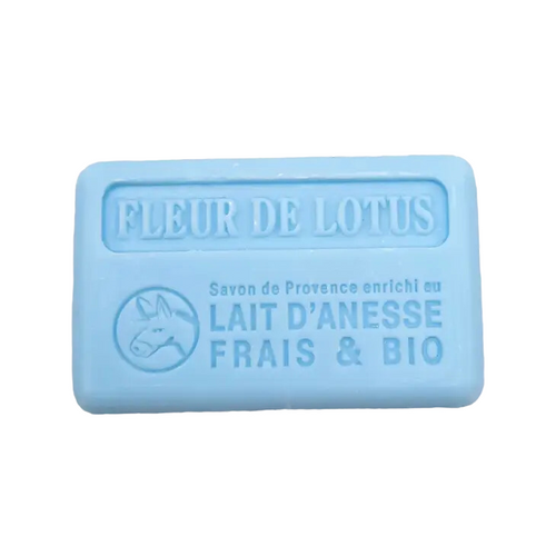 A 100 gram blue bar of lotus flower and donkey milk soap from Senteurs de France.