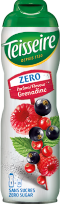 A 60 centiliter metal bottle of sugar-free grenadine syrup from Teisseire.