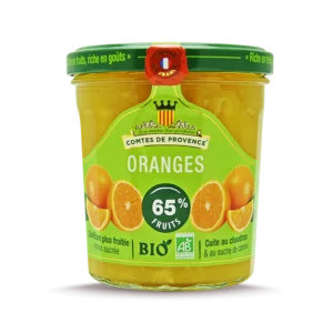 A green 350 gram jar of organic orange spread from Les Comtes de Provence.
