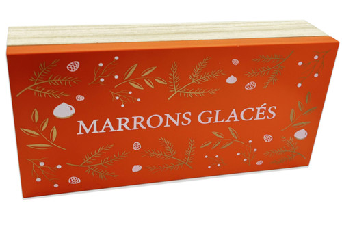 L'Artisan Provençal Marrons Glacés (Candied Chestnuts) in Orange Wooden Box 160g