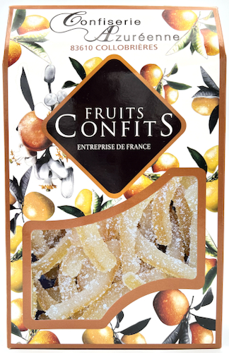 A box of 200 grams of candied and sugar-coated lemon slivers from Confiserie Azuréenne.