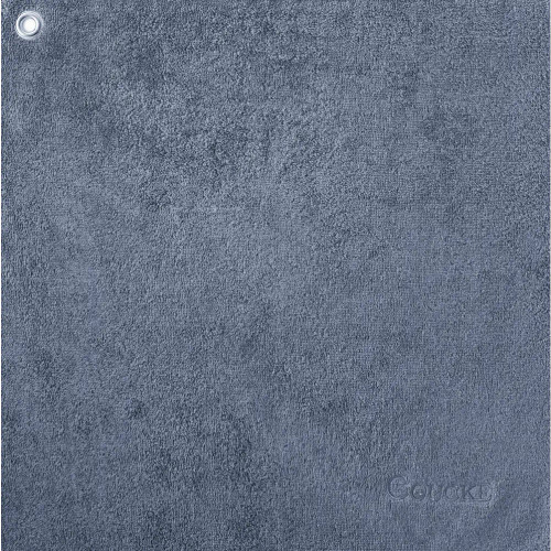 An anthracite colored square sponge hand towel from Coucke. There is a small metal eyelet in the top left corner to allow for easy hanging.