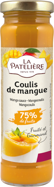 A 165 gram jar of La Patelière mango coulis.