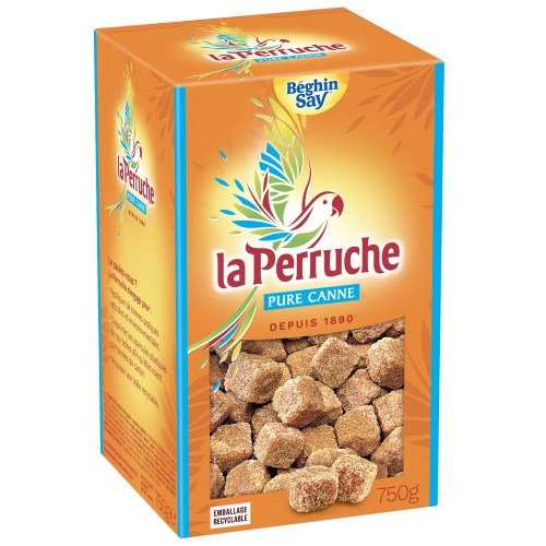 A box of 750 grams of La Perruche brown sugar cubes.