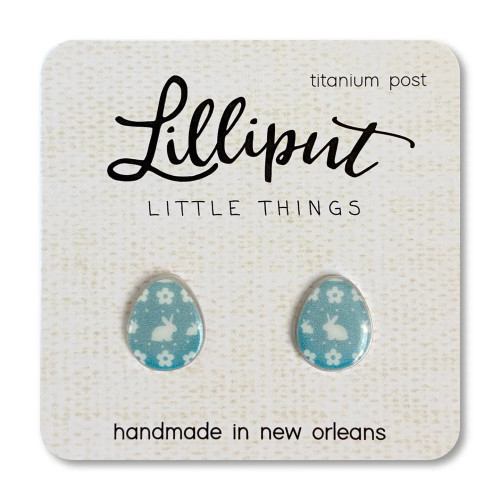 A pair of blue Easter egg shaped earrings from Lilliput.