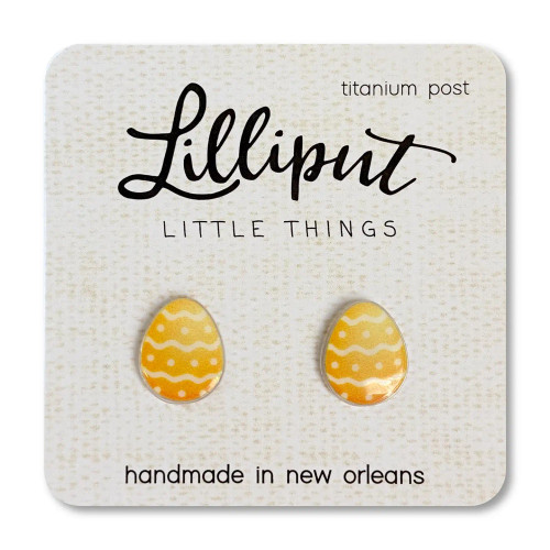A pair of yellow Easter egg shaped earrings from Lilliput.