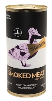 A 600 gram can of Les Canardises smoked duck meat 600g.