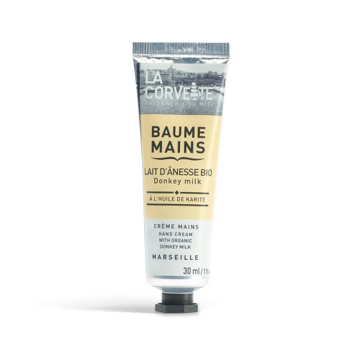 A resealable tube with 30 milliliters of hand balm with donkey milk from La Corvette.