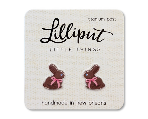 A pair of chocolate Easter bunny earrings from Lilliput.