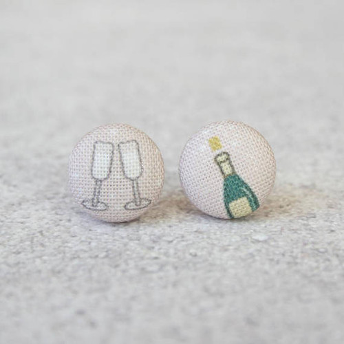 Champagne Fabric Button Earrings