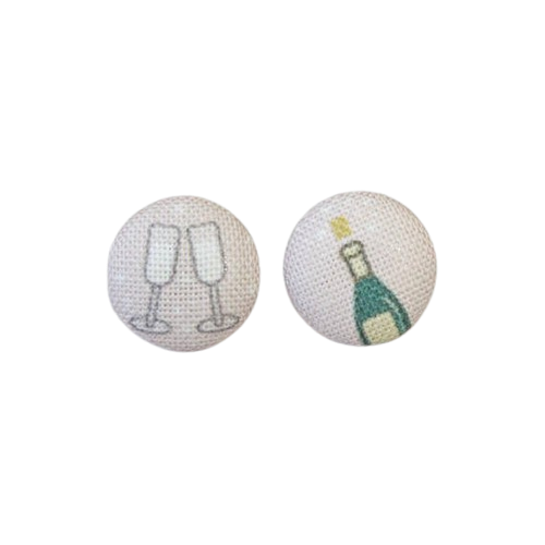 Champagne Fabric Button Earrings