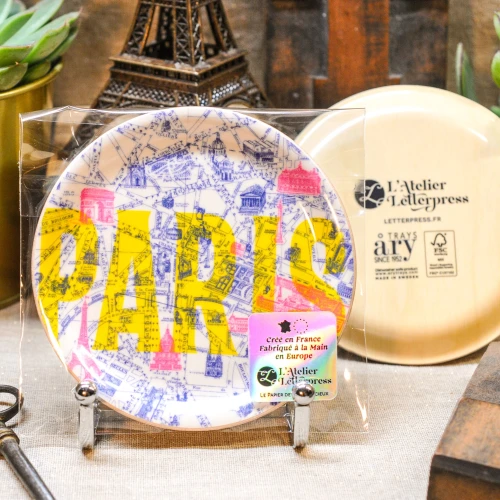 Paris Map Round Cup Tray