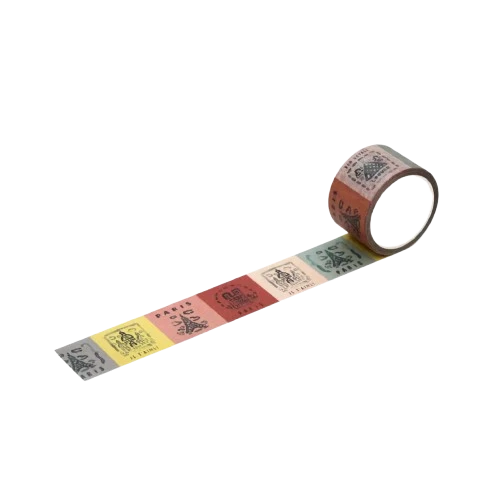 A multicolor masking tape with drawings of Paris stamps in retro style