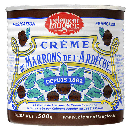 A 500 gram can of chestnut spread, made by Clément Faugier.