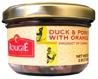 An 80 gram jar of duck and pork pâté with orange, from Rougié.