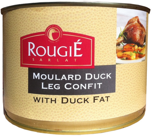 A can containing 1500 grams of Moulard duck leg confit from Rougié.