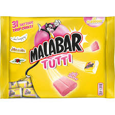 A 214 gram bag of individually wrapped Tutti Frutti bubble gum pieces from Malabar.