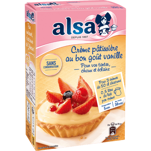 A 390 gram box of crème pâtissier mix from Alsa.